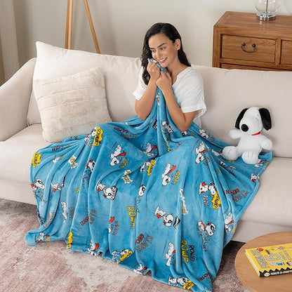 Berkshire Blanket Peanuts® VelvetLoft® Cute Character Snoopy Plush Throw Blanket,Peanuts Large Masked Marvel Toss Happy Blue,Throw 55 in x 70 in (Official Peanuts® Product)