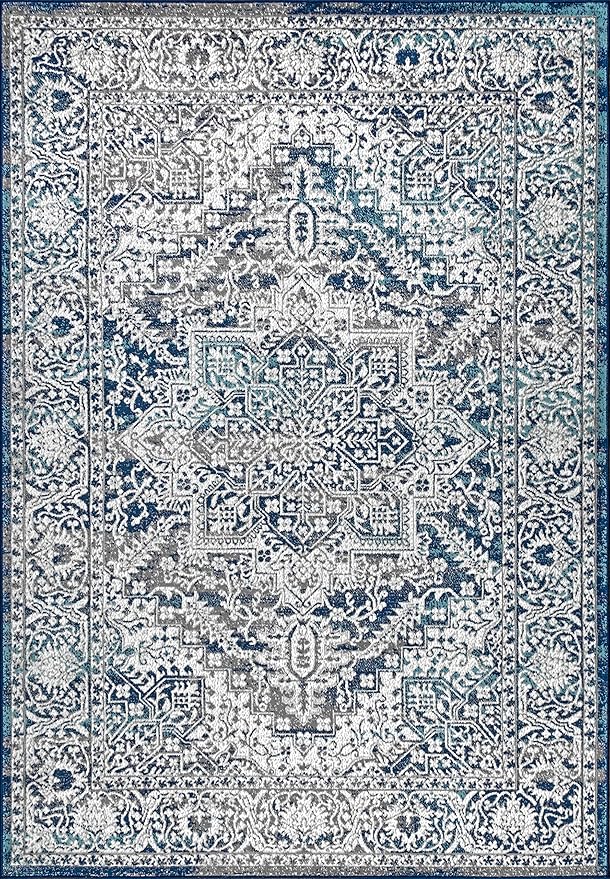 JONATHAN Y Modern Vintage Medallion Navy/Light Gray Indoor Area Rug, 10x13, Country, Floral, Easy-Cleaning for Living Room, Bedroom, Kitchen, Pet Friendly, Non-Shedding (MDP100B-13)