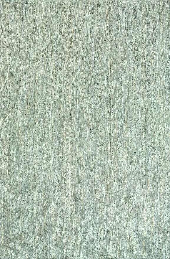 nuLOOM 8x10 Rigo Jute Hand Woven Area Rug, Green, Solid Farmhouse Design, Natural Fiber, For Bedroom, Living Room, Dining Room, Hallway, Office, Kitchen, Entryway