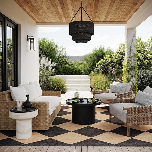 nuLOOM 8' Round Outdoor Performance Area Rug, Stain Resistant, Weather Resistant, High Traffic, Patio, Balcony, Outside, Sabina Dark Grey