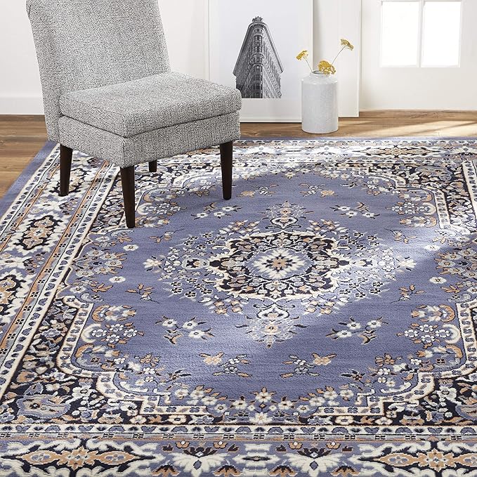 Home Dynamix Premium Sakarya Traditional Medallion Border Area Rug, Country Blue, 3'7"x5'2" Rectangle