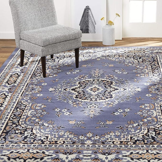 Home Dynamix Premium Sakarya Traditional Medallion Border Area Rug, Country Blue, 3'7"x5'2" Rectangle