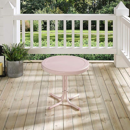 Crosley Furniture Griffith Weather Resistant Retro Metal Outdoor Side Table for Patio, Deck, Porch, Pink