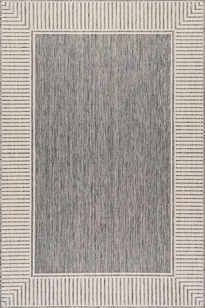 nuLOOM 8' x 10' Outdoor Area Rug, Casual Design with Striped Border, Stain Resistant, Highly Durable, for Patio, Balcony, Bedroom, Living Room, Dining Room, Bathroom, Steel