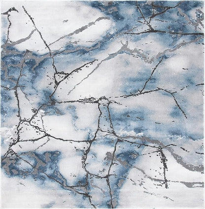 SAFAVIEH Craft Collection Area Rug - 6'7" Square, Grey & Blue, Modern Abstract Design, Non-Shedding & Easy Care, Ideal for High Traffic Areas in Living Room, Bedroom (CFT877L)