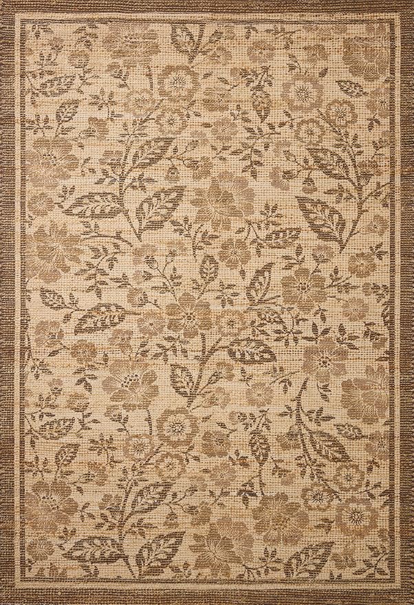 Loloi Chris Loves Julia Rue Collection RUE-03 Bark/Mocha 7'-6" x 9'-6" Area Rug Jute Neutral Floral Living Room Bedroom Rug