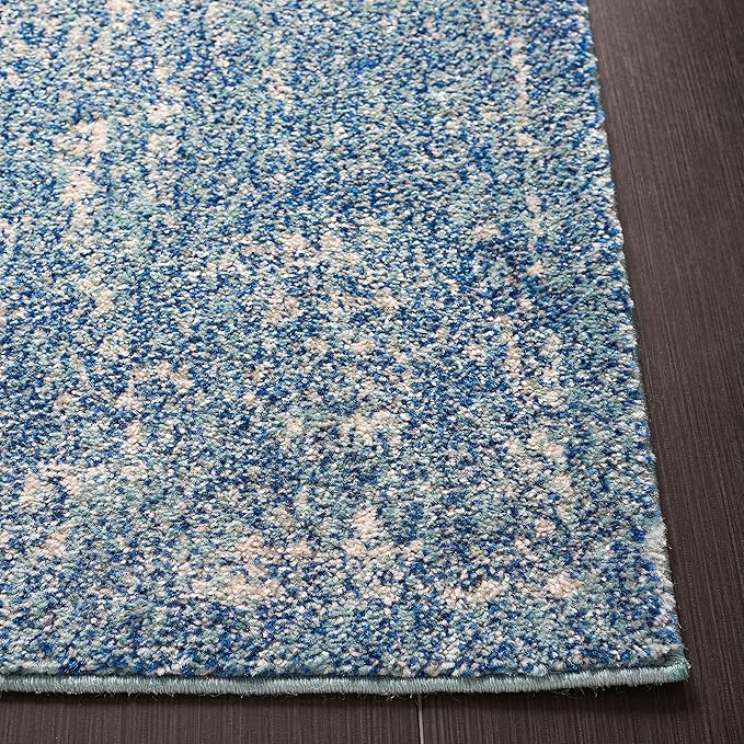 SAFAVIEH Evoke Collection Area Rug - 9' Square, Blue & Ivory, Distressed Design, Non-Shedding & Easy to Clean, Ideal for Living Room, Bedroom, Dining Space (EVK256C)