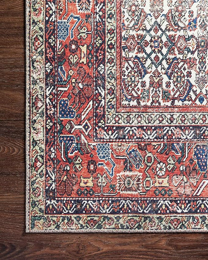 Loloi Layla Collection LAY-12 Ivory/Brick 2'-3" x 3'-9" .13" Thick Accent Rug, Soft, Durable, Vintage Inspired, Distressed, Low Pile, Non-Shedding, Easy Clean, Printed, Living Room Rug