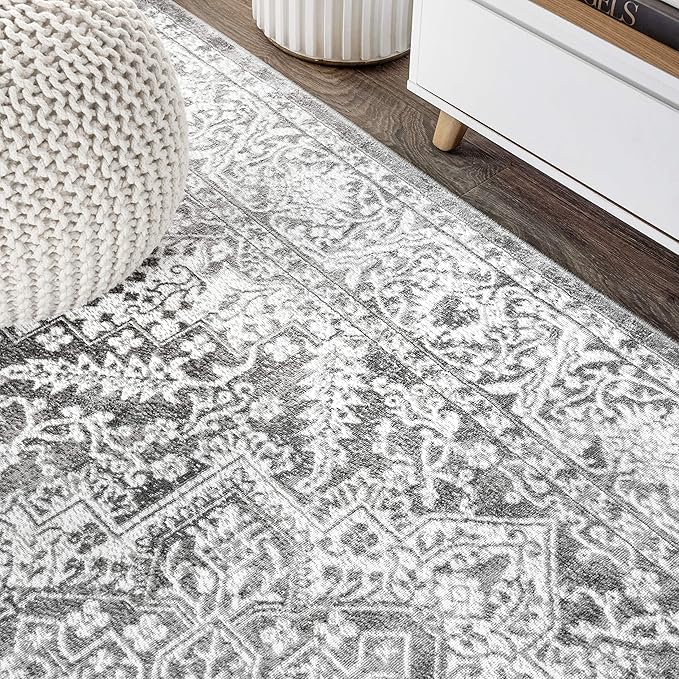 JONATHAN Y Modern Vintage Medallion Light Gray 6x6 Square Indoor Area Rug, Country, Floral, Easy-Cleaning for Living Room, Bedroom, Kitchen, Pet Friendly, Non-Shedding (MDP100A-6SQ)