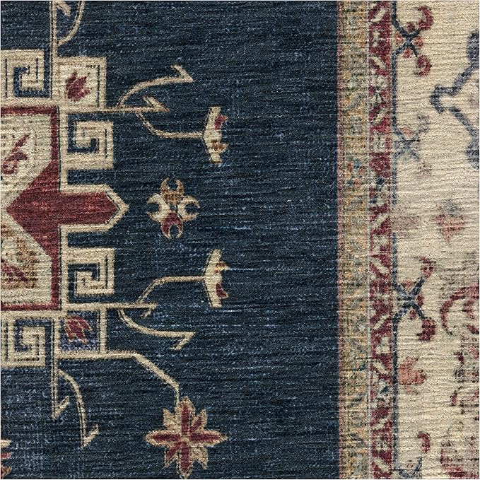 RUGGABLE Washable Vintage Area Rug – Verena Sapphire 10x14, Stain-Resistant, Non-Slip – Large Machine Washable Rugs for Living Room, Bedroom, Hallway, Entryway & Office–with Standard Pad