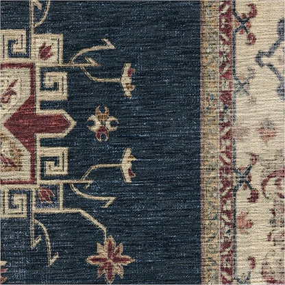 RUGGABLE Washable Vintage Area Rug – Verena Sapphire 3x5, Stain-Resistant, Non-Slip – Small Machine Washable Rugs for Living Room, Bedroom, Hallway, Entryway & Office–with Cushioned Pad