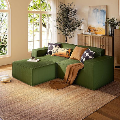 Marsail Modular Sectional Sofa, 80" L-Shaped Modular Sectional Couch with Deep Seat, Freely Combinable Sectional Cloud Sofa for Living Room, No Assembly, Plush Corduroy Fabric, Green