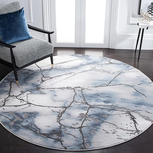 SAFAVIEH Craft Collection Area Rug - 12' Round, Grey & Blue, Modern Abstract Design, Non-Shedding & Easy Care, Ideal for High Traffic Areas in Living Room, Bedroom, Dining (CFT877L-12R)