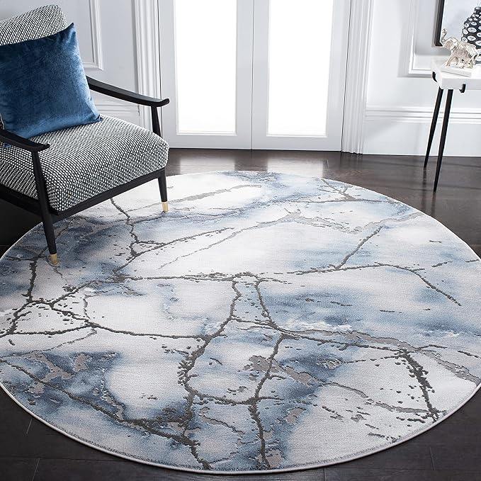 SAFAVIEH Craft Collection 10' Round Grey/Blue CFT877L Modern Abstract Non-Shedding Living Room Dining Bedroom Foyer Area Rug