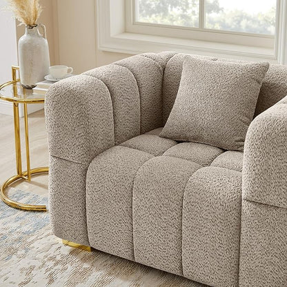 VANOMi 44.09”Oversized Accent Chair, Boucle Arm Chair with Deep Seat, Comfy Reading Chair for Living Room, Bedroom, Office, Apartment, Camel (1 Piece)