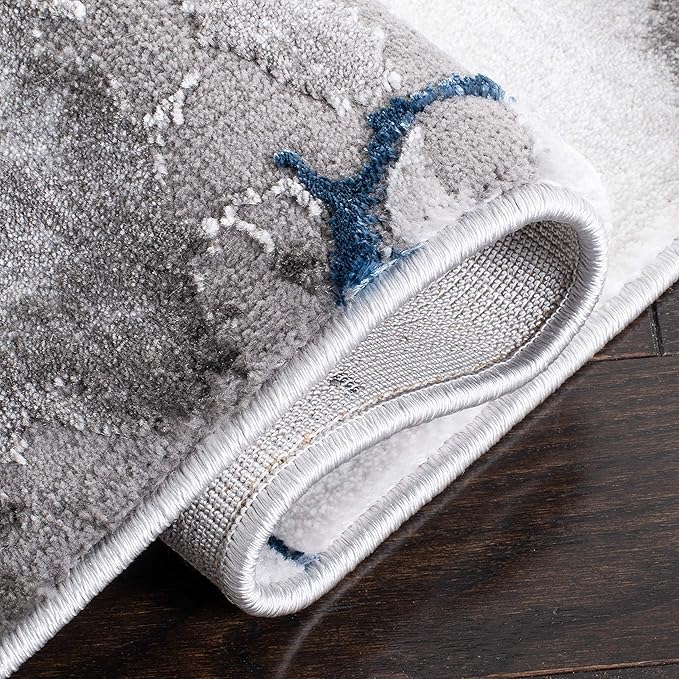 SAFAVIEH Craft Collection Area Rug - 4' Square, Ivory Grey & Blue, Modern Abstract Design, Non-Shedding & Easy Care, Ideal for High Traffic Areas in Living Room, Bedroom (CFT877M)