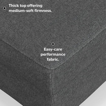 SIMPLIHOME Ava Ottoman in 100% Recycled Polyester Tightly Woven Performance Fabric, Pebble Grey, 36-inches Wide, Mid-Century Modern Multipurpose Table Ottoman or Footrest, Assembled, for Living Room