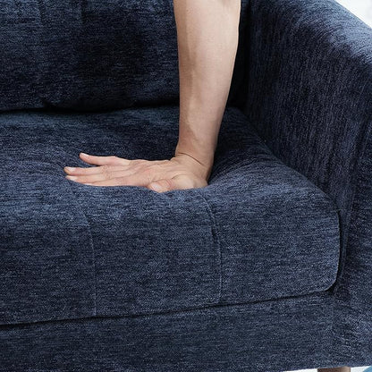 Accent Chair, Comfy Upholstered Living Room Chairs with High Tufted Backrest and Pillow, Wingback Reading Chair with Solid Wood Legs for Bedroom/Office, Chenille Fabric, Dark Blue