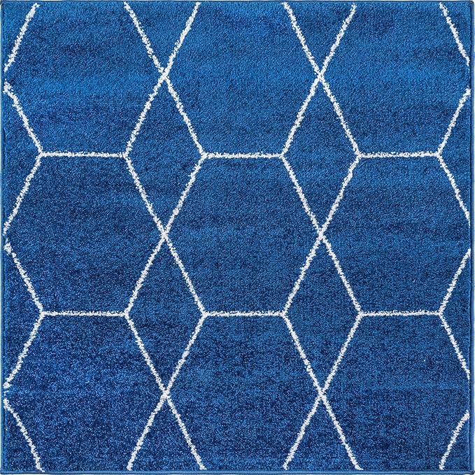 Unique Loom Trellis Frieze Collection Area Rug - Geometric (3' Square, Navy Blue/ Ivory)