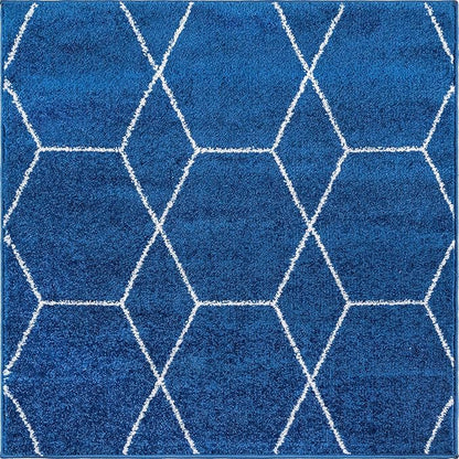 Unique Loom Trellis Frieze Collection Area Rug - Geometric (3' Square, Navy Blue/ Ivory)