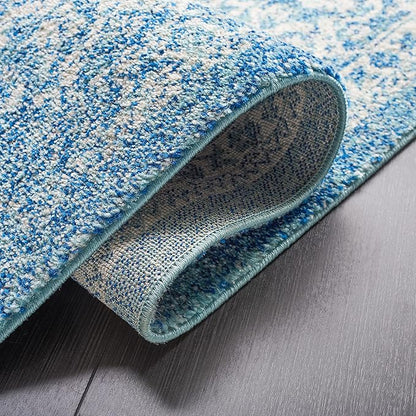 SAFAVIEH Evoke Collection Area Rug - 9' Square, Blue & Ivory, Distressed Design, Non-Shedding & Easy to Clean, Ideal for Living Room, Bedroom, Dining Space (EVK256C)