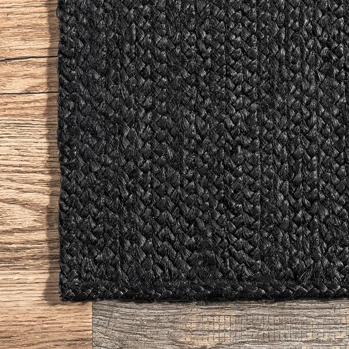 nuLOOM 6 Square Rigo Jute Hand Woven Area Rug, Black, Solid Farmhouse Design, Natural Fiber, For Bedroom, Living Room, Dining Room, Hallway, Office, Kitchen, Entryway