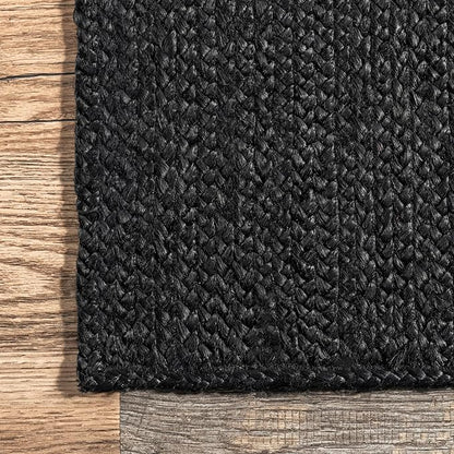 nuLOOM 5x8 Rigo Jute Hand Woven Area Rug, Black, Solid Farmhouse Design, Natural Fiber, For Bedroom, Living Room, Dining Room, Hallway, Office, Kitchen, Entryway