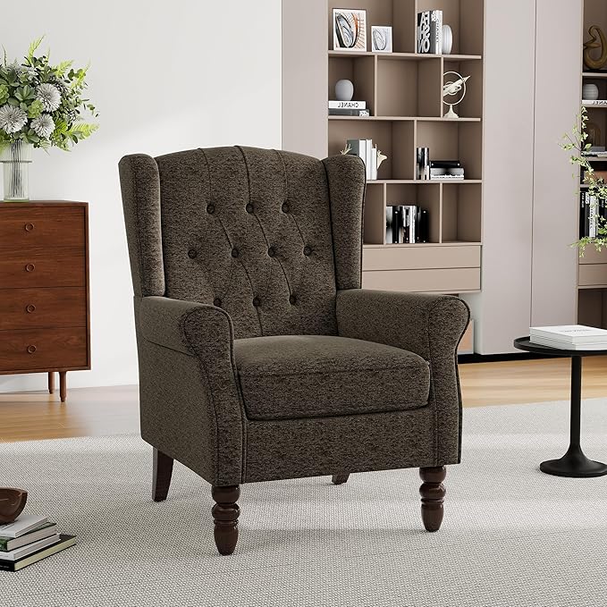 Mid-Century Modern 2-Piece Wingback Chair Set - Plush Upholstered Accent Chairs with Solid Wood Legs, High Back Lounge Seating for Living Room, Bedroom & Office - Retro Matched Pair (Taupe)