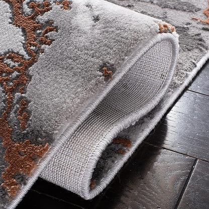 SAFAVIEH Craft Collection Area Rug - 10' Square, Grey & Orange, Modern Abstract Marble Pattern Design, Non-Shedding & Easy Care, Ideal for High Traffic Areas in Living Room, Bedroom (CFT877P)