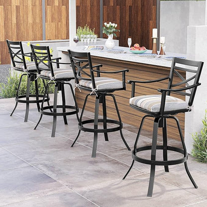 Pellebant 30-Inch Sunbrella Outdoor Bar Stools Set of 4, Aluminum Swivel Patio Bar Height Bar Stools with Back & Footrest, for Deck Lawn Garden(Milano Char)