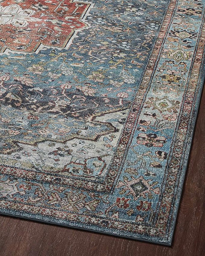 Loloi Margot Collection MAT-05 Ocean/Brick 2'-6" x 7'-6" Runner Rug feat. CloudPile, No-Shed Easy Clean Large Patterned Area Rug for Living Room, Bedroom, Dining Area