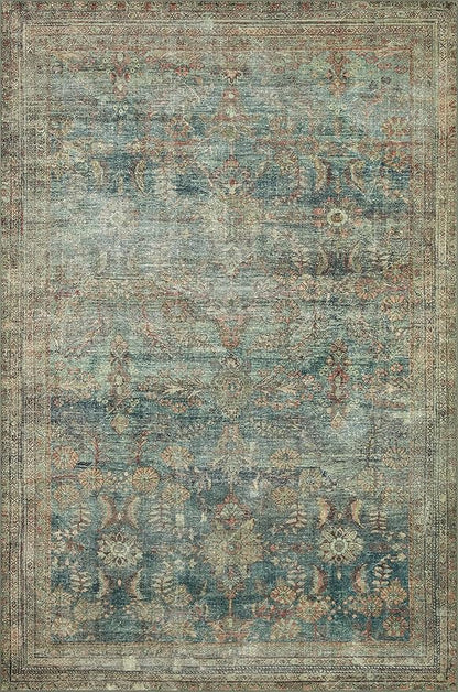 Loloi Magnolia Home by Joanna Gaines Banks Collection BAN-01 Ocean/Spice 2'-6" x 7'-6", .13" Pile Height, Machine Washable, Runner Rug