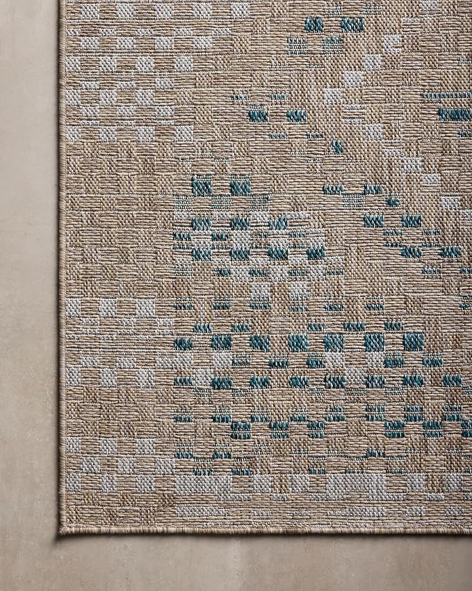 Loloi Amber Lewis Topanga Collection TOP-04 Natural/Aqua 6'-7" x 9'-4" Indoor/Outdoor Area Rug