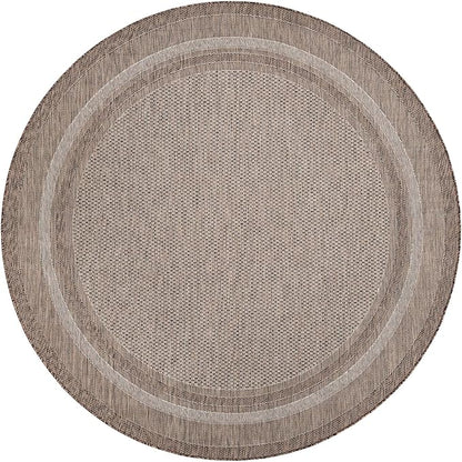 Unique Loom Outdoor Border Collection Area Rug - Soft Border (7' 10" Round Brown/Ivory)