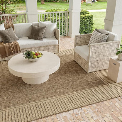 nuLOOM 9'6" x 12' Outdoor Area Rug, Casual Design With Striped Border, Stain Resistant, Highly Durable, For Patio, Balcony, Bedroom, Living Room, Dining Room, Bathroom, Light Brown