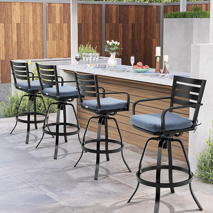 Pellebant 29.5" Outdoor Bar Stools Set of 2, Rust-Proof Aluminum Swivel Patio Chairs Bar Height with Back & Footrest, Tall Metal Barstools for Outside Deck Lawn Garden, Spectrum Denim
