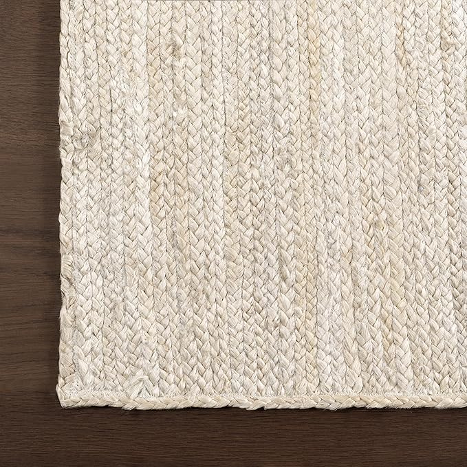 nuLOOM 5 Round Rigo Jute Hand Woven Area Rug, Off White, Solid Farmhouse Design, Natural Fiber, For Bedroom, Living Room, Dining Room, Hallway, Office, Kitchen, Entryway