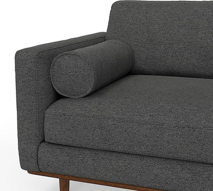 SIMPLIHOME Morrison 89-inch Wide Sofa in Charcoal Grey Woven-Blend Fabric, Handcrafted Mid-Century Modern Couch for Living Room or Family Room, Single Bench Cushion, Bolster Pillows