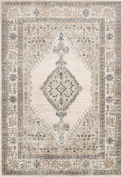 Loloi Teagan Collection TEA-02 Oatmeal/Ivory 5'-3" x 7'-6" Area Rug, Large, Soft Neutral Rug, High-Traffic for Living Room, Bedroom, Home Office, Dining Area