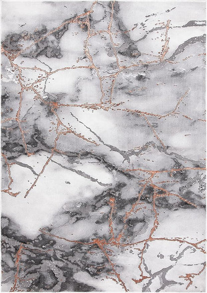 SAFAVIEH Craft Collection Area Rug - 10'6" x 14', Grey & Orange, Modern Abstract Marble Pattern Design, Non-Shedding & Easy Care, Ideal for High Traffic Areas in Living Room, Bedroom (CFT877P)