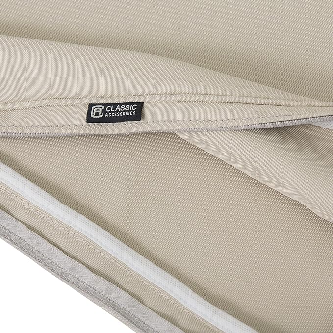Classic Accessories Montlake Water-Resistant 23 x 25 x 5 Inch Rectangle Outdoor Seat Cushion, Patio Furniture Chair Cushion, Antique Beige, Patio Furniture Cushion Covers