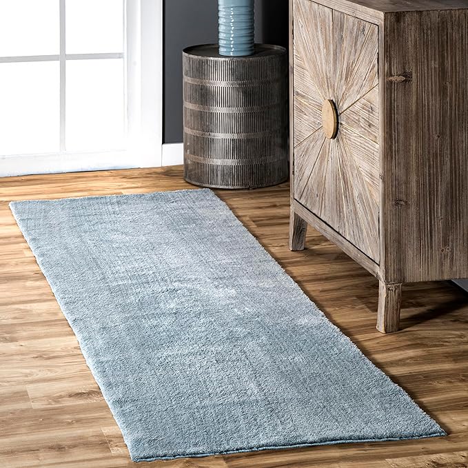 nuLOOM 2' x 6' Cozy Plush Area Rug, Machine Washable, Non-Slip, Soft Fluffy Shag Carpet for Living Room Bedroom Kids Room Nursery Home Decor, Loni Light Blue