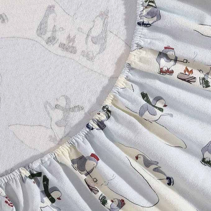 Eddie Bauer - Flannel Sheets Kingsize, Anti-Pilling & Wrinkle Resistant Cotton, Touchably Soft for All-Season Comfort - Bed Sheets with Matching Pillowcase & Fitted Sheet (Skating Penguin)