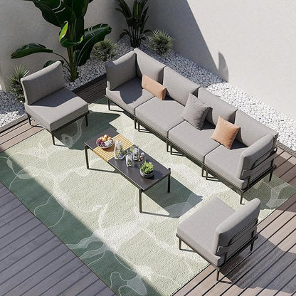 Sundale Outdoor 7 Pieces Metal Patio Furniture Set, Outdoor Sectional Sofa with 6 Inch Olefin Cushion, Modern Outdoor Conversation Sets (6 Seats, Grey Frame)