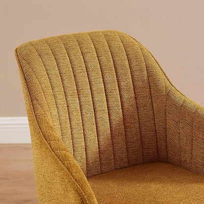 Zouron Mid Century Modern Accent Chair with Wooden Legs, Upholstered Swivel Chair No Wheels, Side Accent Armchair Vanity Chair for Small Space Home Office Living Room Bedroom, Yellow