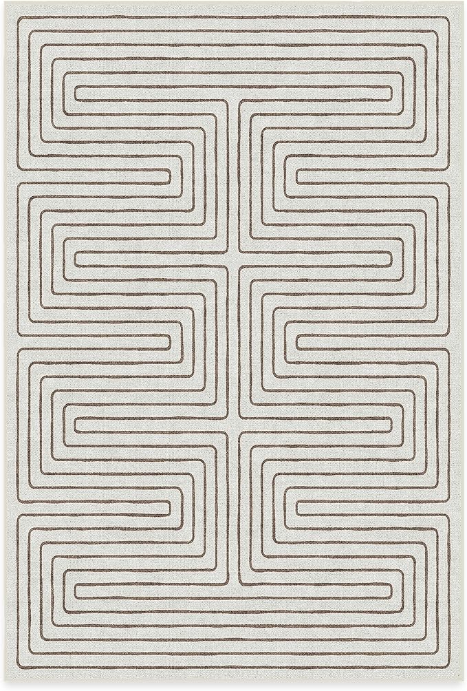 RUGGABLE x Jonathan Adler Machine Washable Modern Area Rug – Labyrinth Camel/Ivory 6x9, Stain-Resistant, Non-Slip – Medium Rugs for Living Room, Bedroom, Hallway, Entryway & Office–with Standard Pad