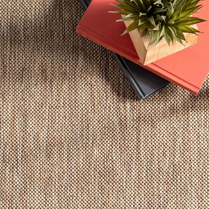 nuLOOM 4' x 6' Outdoor Area Rug, Casual Design With Striped Border, Stain Resistant, Highly Durable, For Patio, Balcony, Bedroom, Living Room, Dining Room, Bathroom, Light Brown