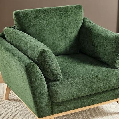 VANOMi Large-Sized Accent Chair, Thick Cushion Bedroom Reading Chair, Comfortable Living Room Single Sofa, Chenille Olive