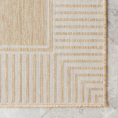nuLOOM 6' 7" x 9' Outdoor/Indoor Asha Area Rug, Tan, Casual Design with Striped Border, Stain Resistant, Highly Durable, for Patio, Balcony, Bedroom, Living Room, Dining Room, Bathroom