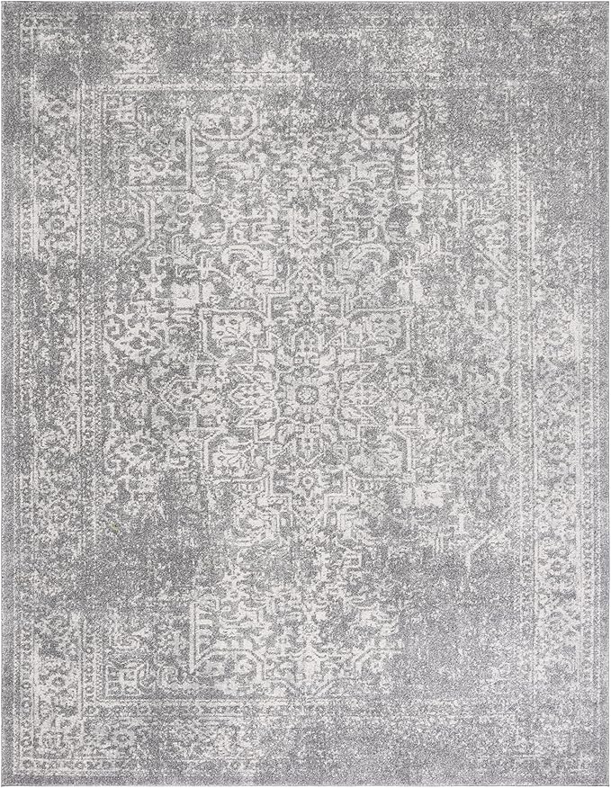 SAFAVIEH Area Rug 12x18 - Evoke Collection - Large - Silver & Ivory, Distressed Design, Non-Shedding & Easy to Clean, Ideal for Living Room, Bedroom, Dining Space (EVK256S)